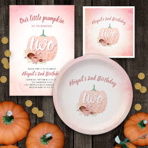 Rose Gold Glitter Pumpkin Girls 2nd Birthday Party Napkin
