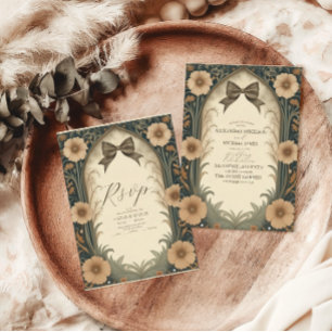 Vintage Coquette Bow Floral Art Nouveau Wedding  Save The Date