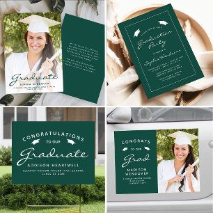 2025 Classic Green White Border Graduation Party Invitation