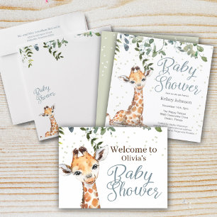 Pink Giraffe Safari By Mail Baby Shower Invitation