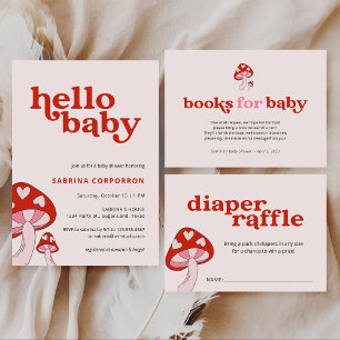 Mushroom Diaper Raffle Baby Shower   Red and Pink Enclosure Card