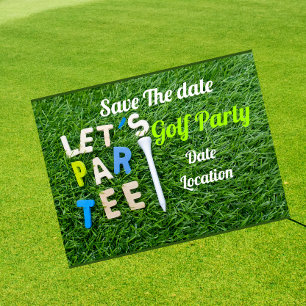 Golf card golf ball and tee on green with love