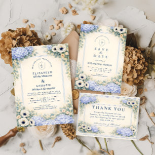 Elegant Dusty Blue Garden Wedding Invitation