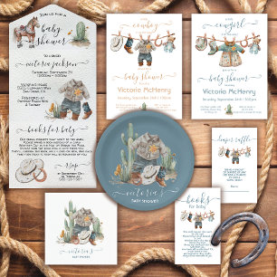 Little Cowboy Western Watercolor Baby Shower  Paper Plate