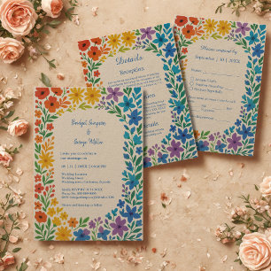 Rainbow Wildflower Rustic Floral Wedding Napkin