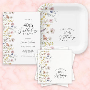 Watercolor Wildflowers Floral 40th Birthday Party Invitation