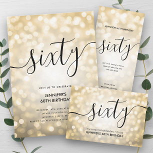 Modern Script Gold Glitter Lights 60th Birthday  Classic Round Sticker