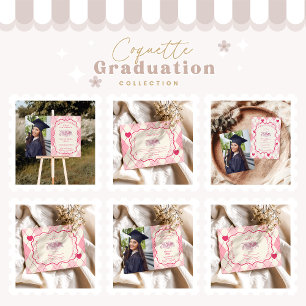 Photo Elegant Coquette Pink Bow Graduation Announcement