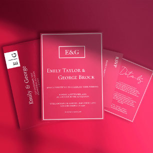 Modern Simple Gold Script Magenta Monogram Wedding Invitation