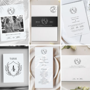 Classic monogram vintage crest black and white save the date