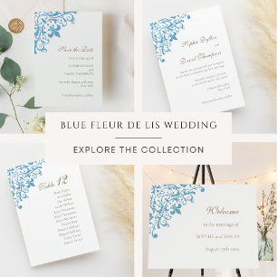 French Regency Blue Fleur de Lis Pattern Wedding Save The Date