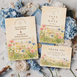 Wildflower Meadow Gold Wedding RSVP Card