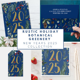 Rustic Greenery 2025 Blue New Years Holiday  Return Address Label