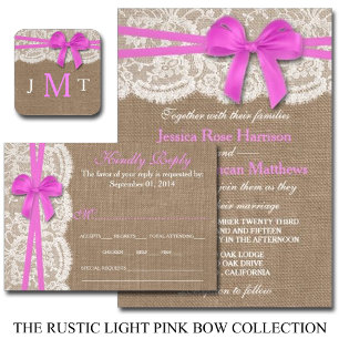 The Rustic Pink Bow Wedding Collection Invitation