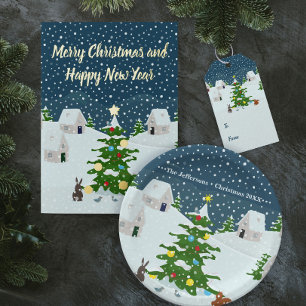 Christmas snow village with christmas tree and ani Two-Tone coffee mug