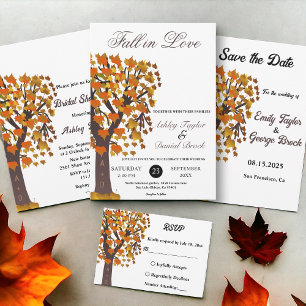 Elegant Fall in Love Carved Tree Autumn Wedding All In One Invitation