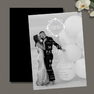 Ornate Floral Monogram Wedding Elegant Silver Invitation