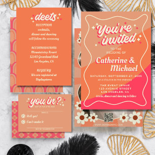Retro Groovy Bold Typography Colourful 70's Weddin Invitation