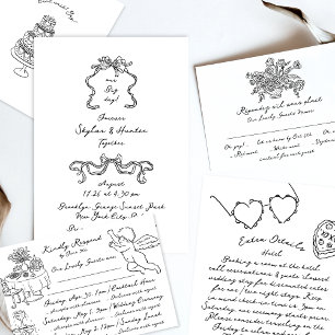 Boho Angel Doodle Hand Drawn Simple Multi Event RSVP Card