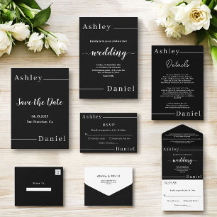 Modern Simple Black And White Delicate Wedding Invitation