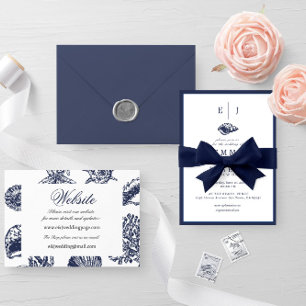 Nautical Oceanic dark navy blue gold foil Wedding