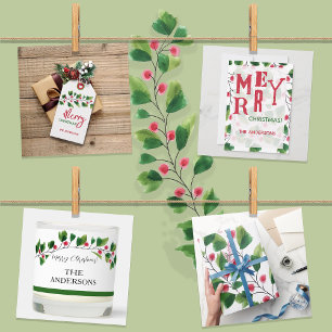 Merry Christmas Red And Green Watercolor Branch Large Gift Bag