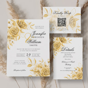 Elegant Wedding Gold Roses Floral Theme Acrylic Invitations