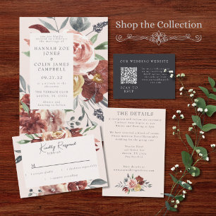 Vintage Marsala Blush Pewter Floral Wedding Invitation