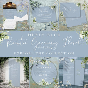 Dusty Blue Greenery Script Wedding Reception Enclosure Card