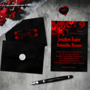 Black and Red Floral Wedding Return Address Labels