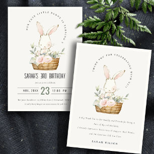 Cute Bunny In Floral Basket Kids Photo Birthday Thank You Card