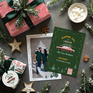 Family Pink Vintage Car Christmas Tree Delivery Classic Round Sticker
