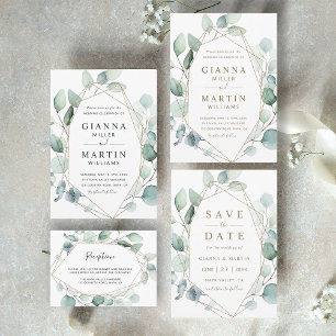Gold Script Green Foliage Geometric Wedding Save The Date