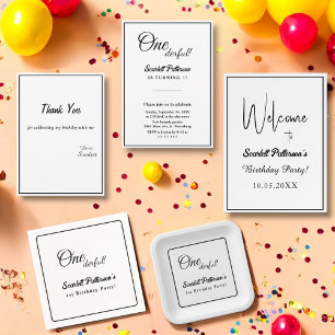 Elegant Simple Black And White Modern 1st Birthday Paper Plate