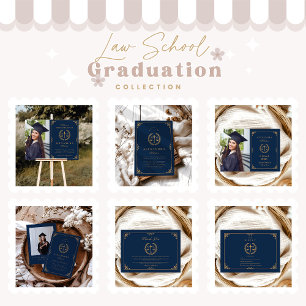 Navy Gold Elegant Law School Graduation RSVP Card