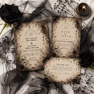 Romantic Boho Goth Wedding Thank You Card