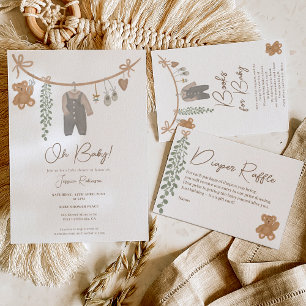 Cute gender neutral clothes line boho baby shower invitation