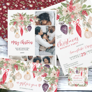 Elegant bauble pine floral watercolor Christmas Square Sticker