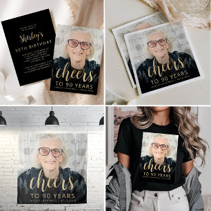90th Birthday Party Photo Gold Script Cheers Napkin