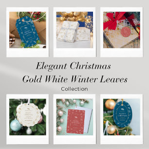 Elegant Simple White Winter Leaves Red Classic Round Sticker