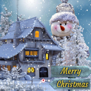 Christmas Party Winter White Snowman Blue Rustic Classic Round Sticker