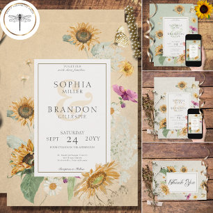 Vintage Summer Sunflower Floral Wedding Invitation