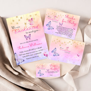 Enchanted To Meet You Butterfly Baby Shower Diaper Enclosure Card