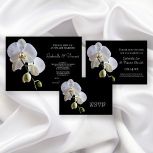 White Orchid on Black Wedding RSVP Response Card