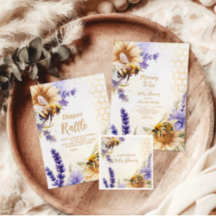 Vintage Mummy to Bee Yellow Purple Flo Baby Shower Invitation