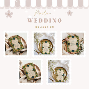 Emerald Baroque Islamic Wedding Thank You Card