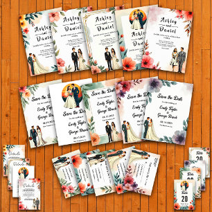 Romantic Floral Garden Bride And Groom Wedding Invitation