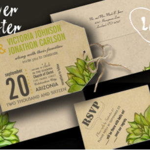 Mint and Yellow Succulent Modern Wedding Invitation