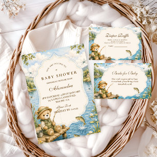 Whimsical Bear Fishing Baby Shower Invitation