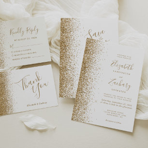 Gold Glitter Edge White Save the Date Announcement